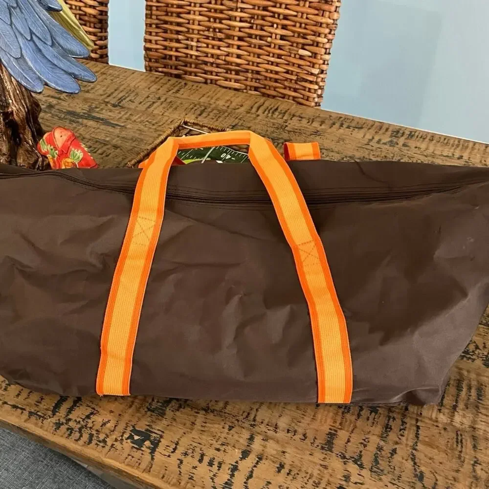 Tommy Bahama Duffle Bag Brown Canvas Orange Trim Weekender Travel Gym
